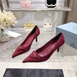 Prada Deep Red Suede Heels